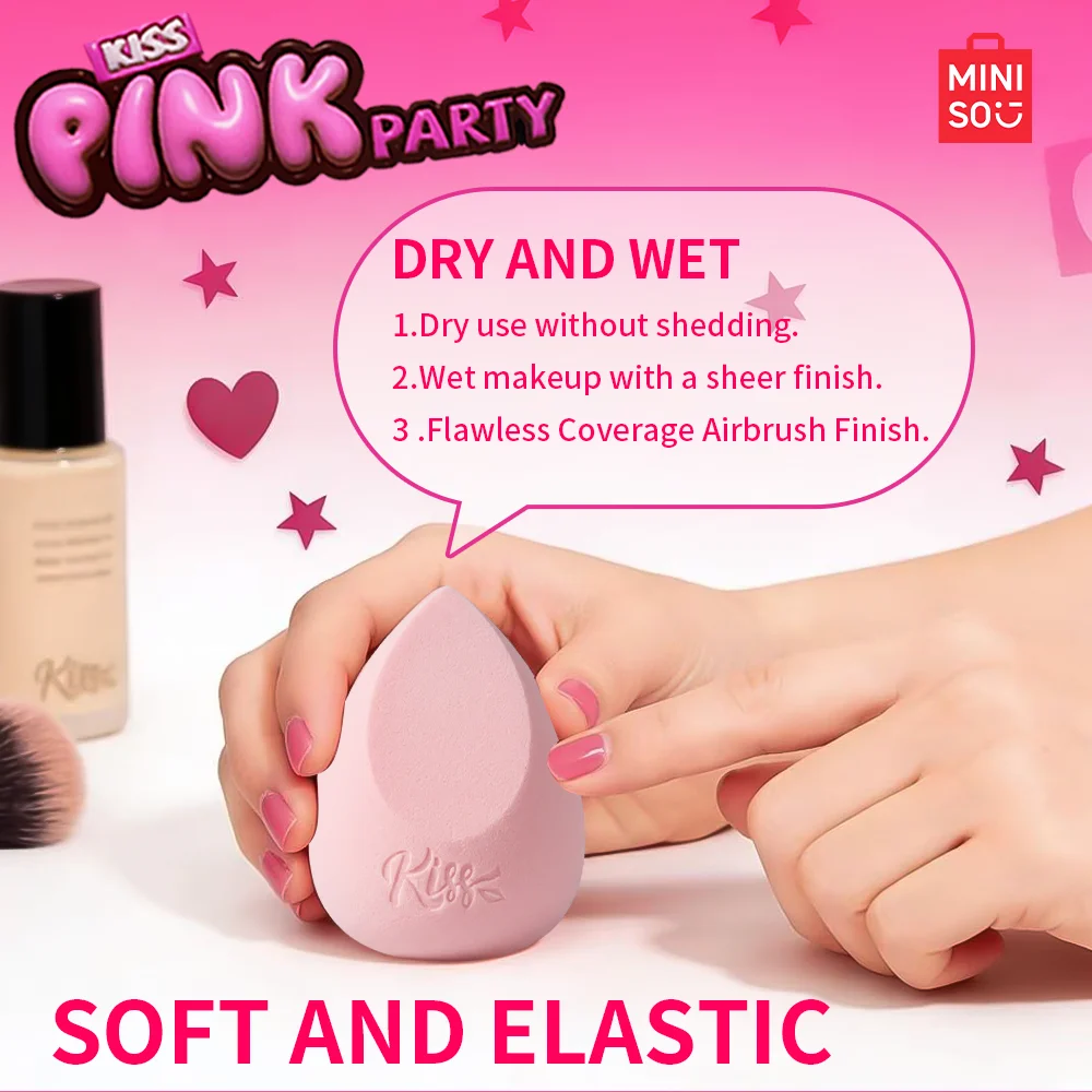 Paquete de 2 combinaciones de huevos de belleza MINIISO Pink Party Series: viene con cesta de almacenamiento para un fácil almacenamiento, uso húmedo y seco