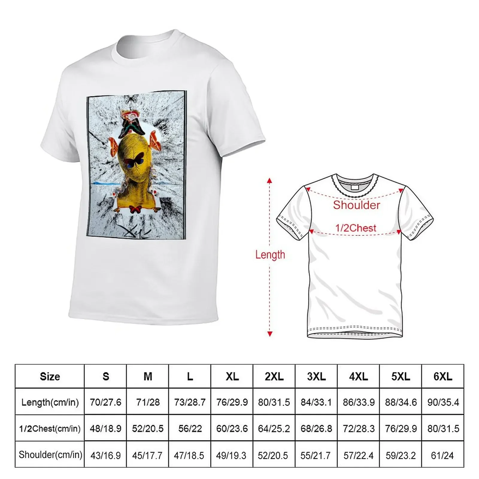 Vintage Surreal Abstract Mannequin with Butterfies Print T-Shirt custom t shirt summer top mens white t shirts