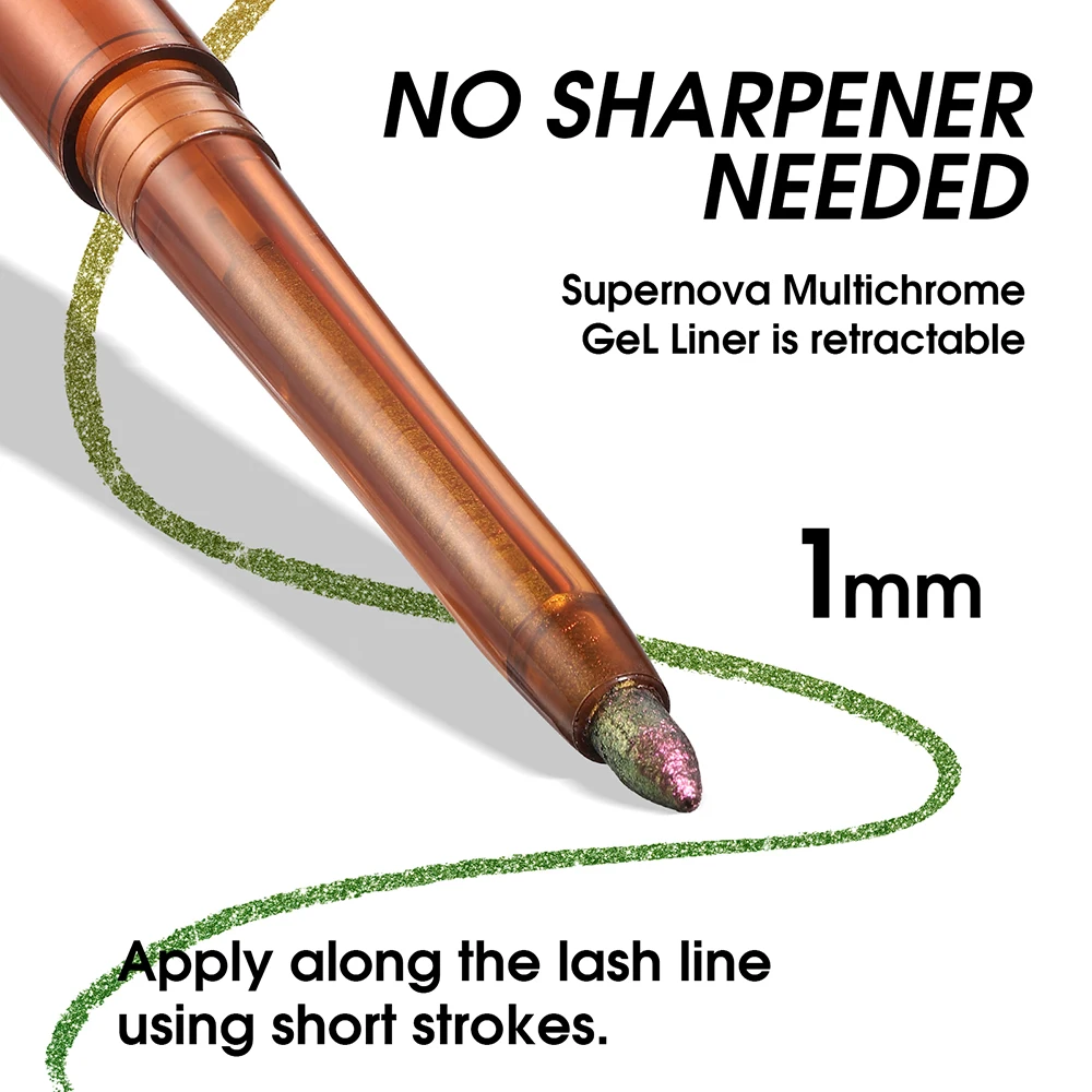 ดินสออายไลเนอร์เจลดินสอ 1 ชิ้น, อายไลเนอร์ไลเนอร์สีเมทัลลิค, Chameleon Glitter ปากกาอายไลเนอร์กันน้ํา, อายไลเนอร์ยาวนาน 24 ชม.