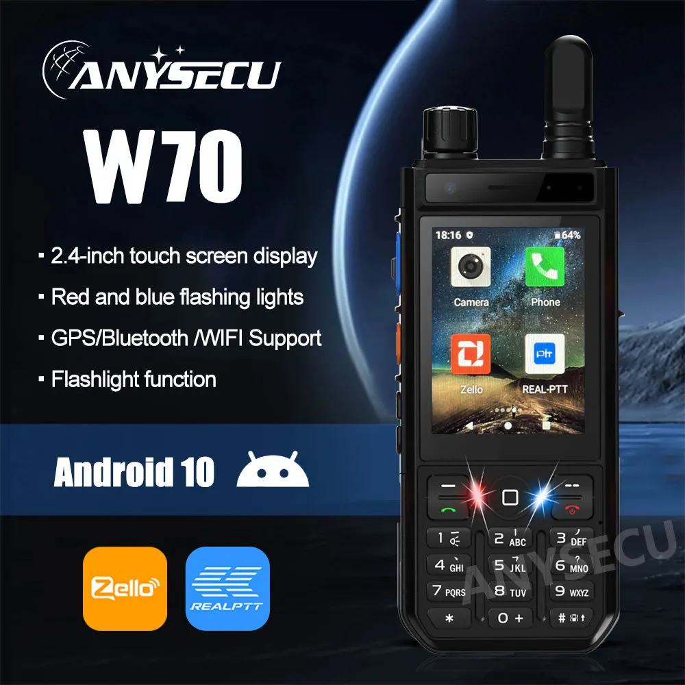 2025 New Walkie Talkie SL8541 W70 Android 10.0 4G Network Radio 1.4inch MAX-3W Loudspeaker IP68 3.8V 4100mAh with Realptt/ZELLO