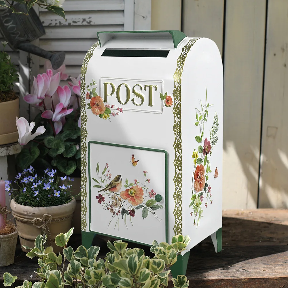Vertical mailbox Flower and bird iron decorative ornament Garden gardening Outdoor delivery box Mailbox Garden decoration