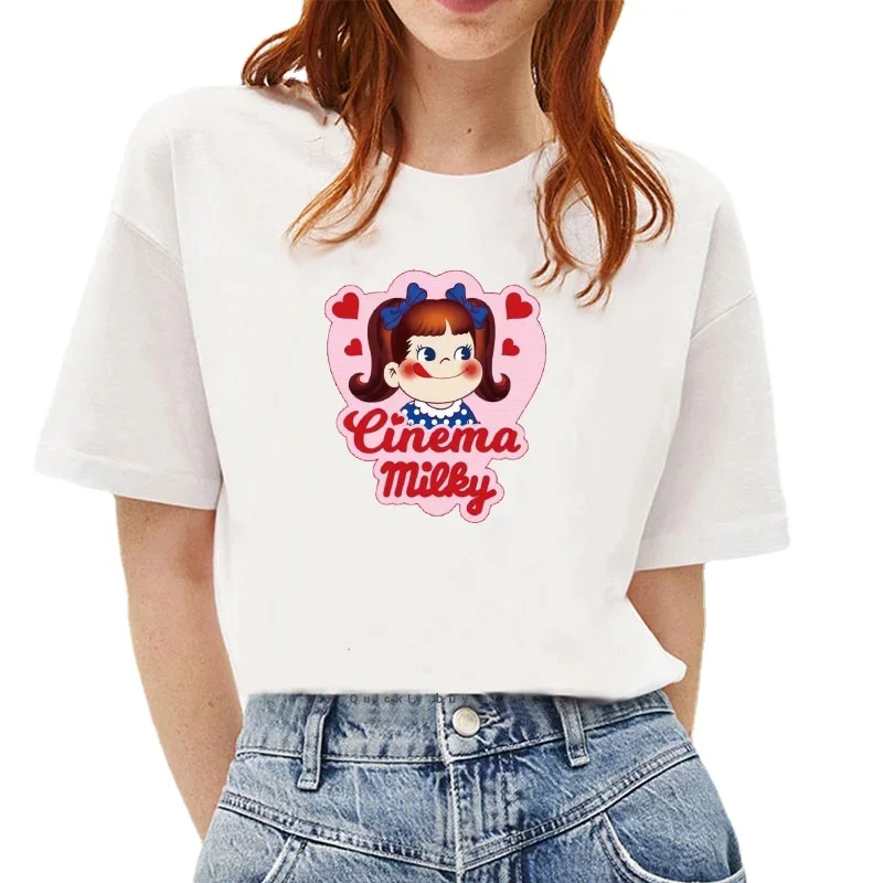 Kawaii Harajuku Punk Retro Milky Peko-chan Classic T-shirts High Quality Y2k Tops 100%Cotton Women's -shir T Shirt for Men Tees