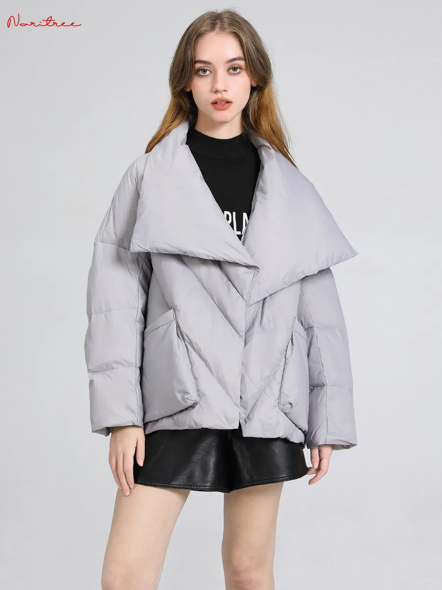 Winter oversized thick warm fluffy down coat female Large lapel collar bread style down parkas catwalk style down jackets wy1898