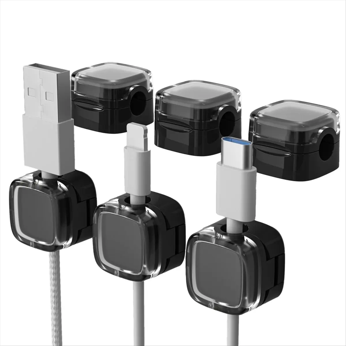 Summer sale  6pcs Magnetic Cable Management Clips Data Cable Cord Organizer Desk & Wall Mounted Hooks for Phone Data Black
