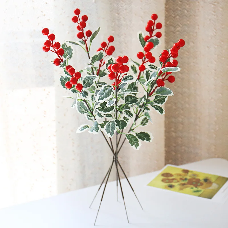 

1Pc Christmas Artificial Berries Fake Holly Berry Flower Stamen Bouquet DIY Christma Wreath Xmas New Year Gifts Table Decor