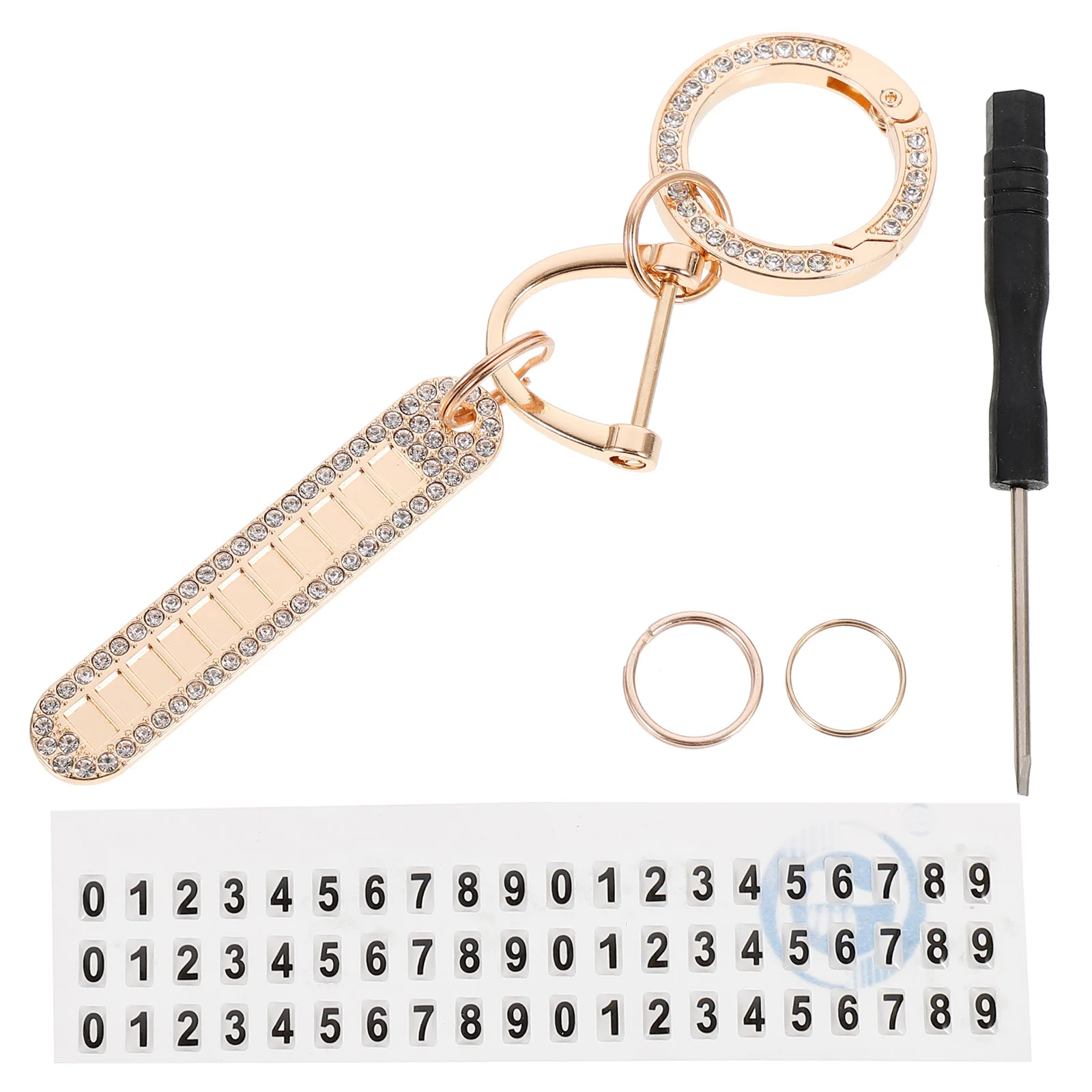 1Set Rhinestone Key Chain Phone Number Pendant Wearresistant Corrosionresistant Shiny Gift Rhinestone Key Ring