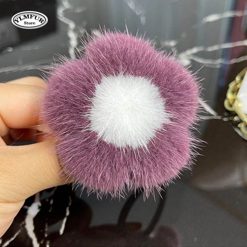 Luxury Fashion Pompom Hair Ring Women Mink Fur Ball Cute Plush Elatic Hair Rope Rubber Band Ponytail Holder Headband Accessories