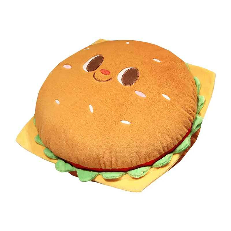 Juguete de hamburguesa de peluche de dibujos animados, baquetas con cara sonriente, relleno divertido, comida tostada, almohada, cojín, silla, asiento, sofá, decoración, regalo para niños y niñas