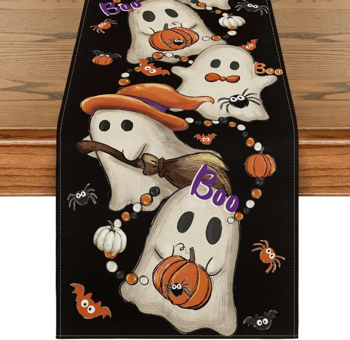 Halloween Black Boo Ghost Pumpkins Linen Table Runner Home Decor Halloween Spooky Kitchen Dining Table Runners Halloween Decor