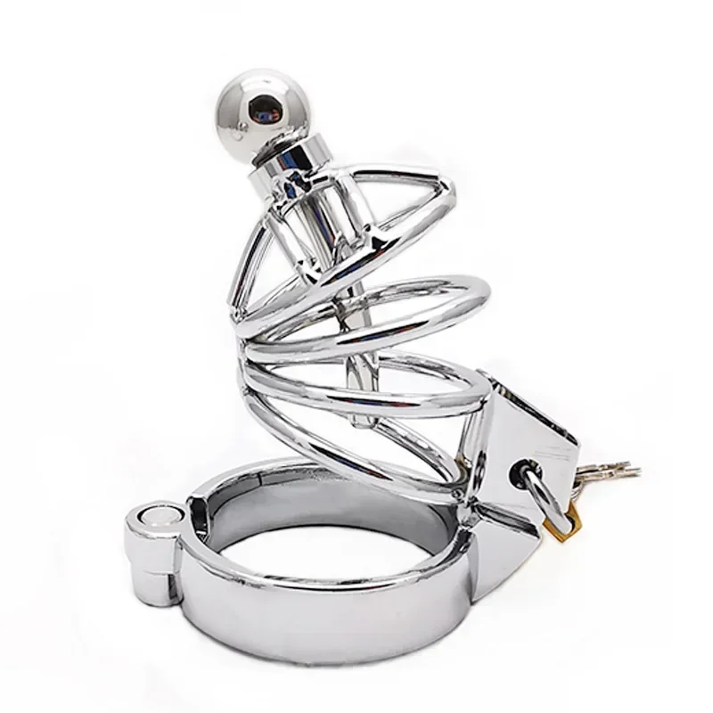 Metal Chastity Cage Sissy 304 Stainless Steel Penis Lock Cock Ring Wiht Urethral Catheter  Bondage Chastity Belt Sex Toy for Men