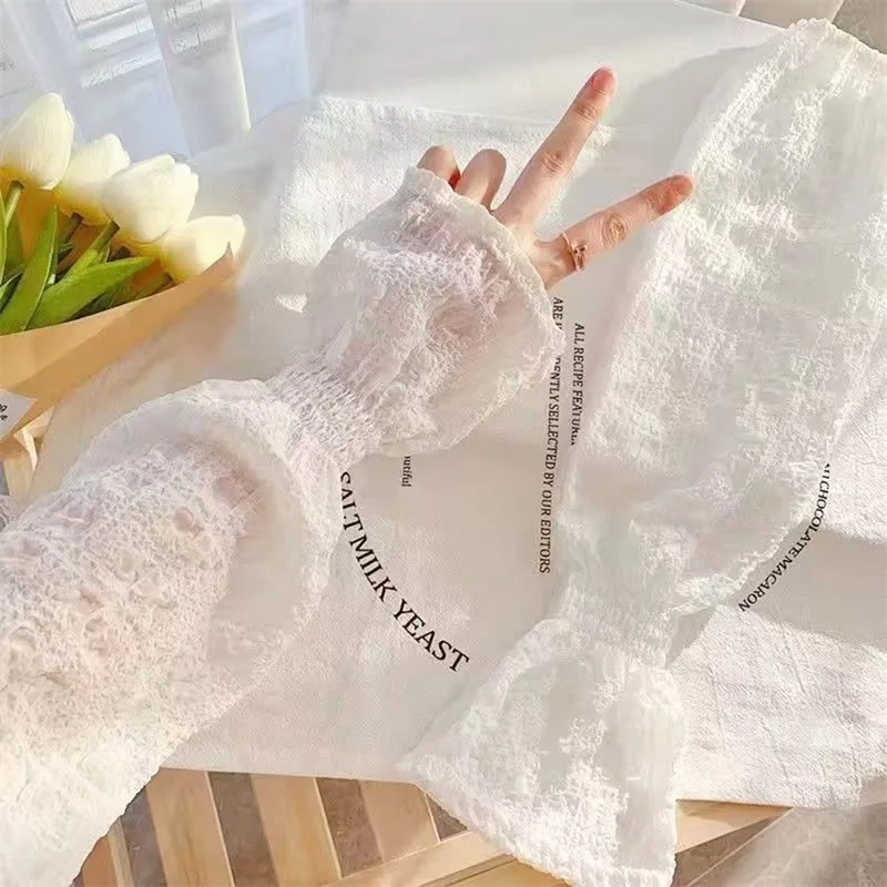 Mangas de hielo para mujer, guantes largos sin dedos de Color sólido, finos, sueltos, para conducir en verano, protección solar en ciclismo