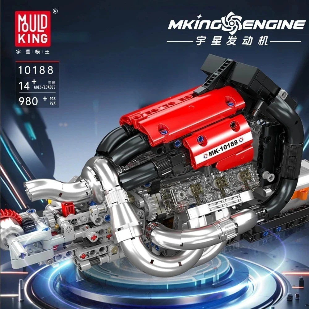 MOULD KING 10188 Racing Car Engine Building Blocks Kit Motorized STR 13 Simulation Model 980pcs Technical STEM Toy for Adults