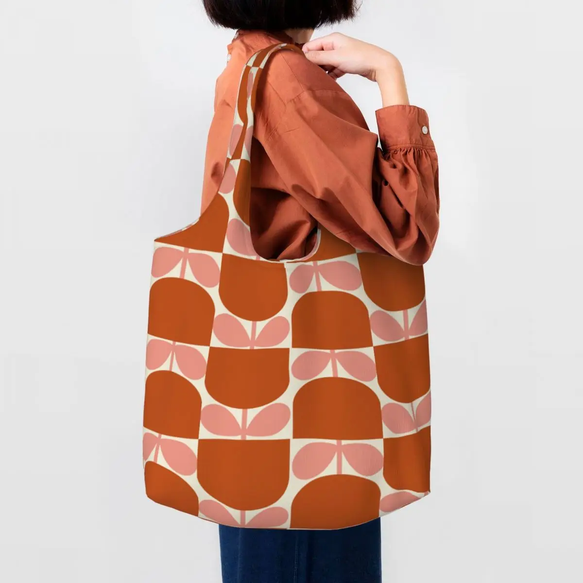 Custom Fashion Printing Print Block Tulip Orla Kiely Shopping Tote Bag Durable Canvas Shopper Shoulder Photograph Handbags