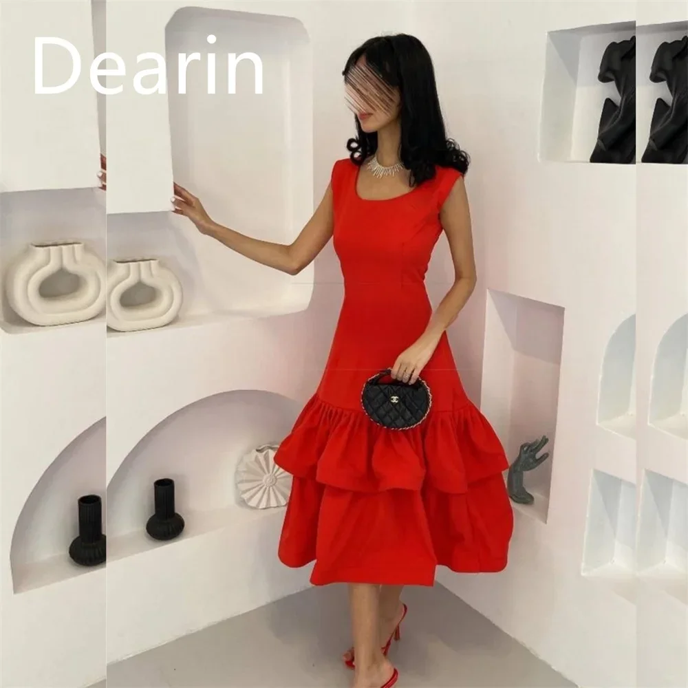 

Customized Evening Gown Dearin Scoop Neckline A-line Tea Length Skirts Layered Bespoke Occasion Dresses Prom Saudi Arabia Formal