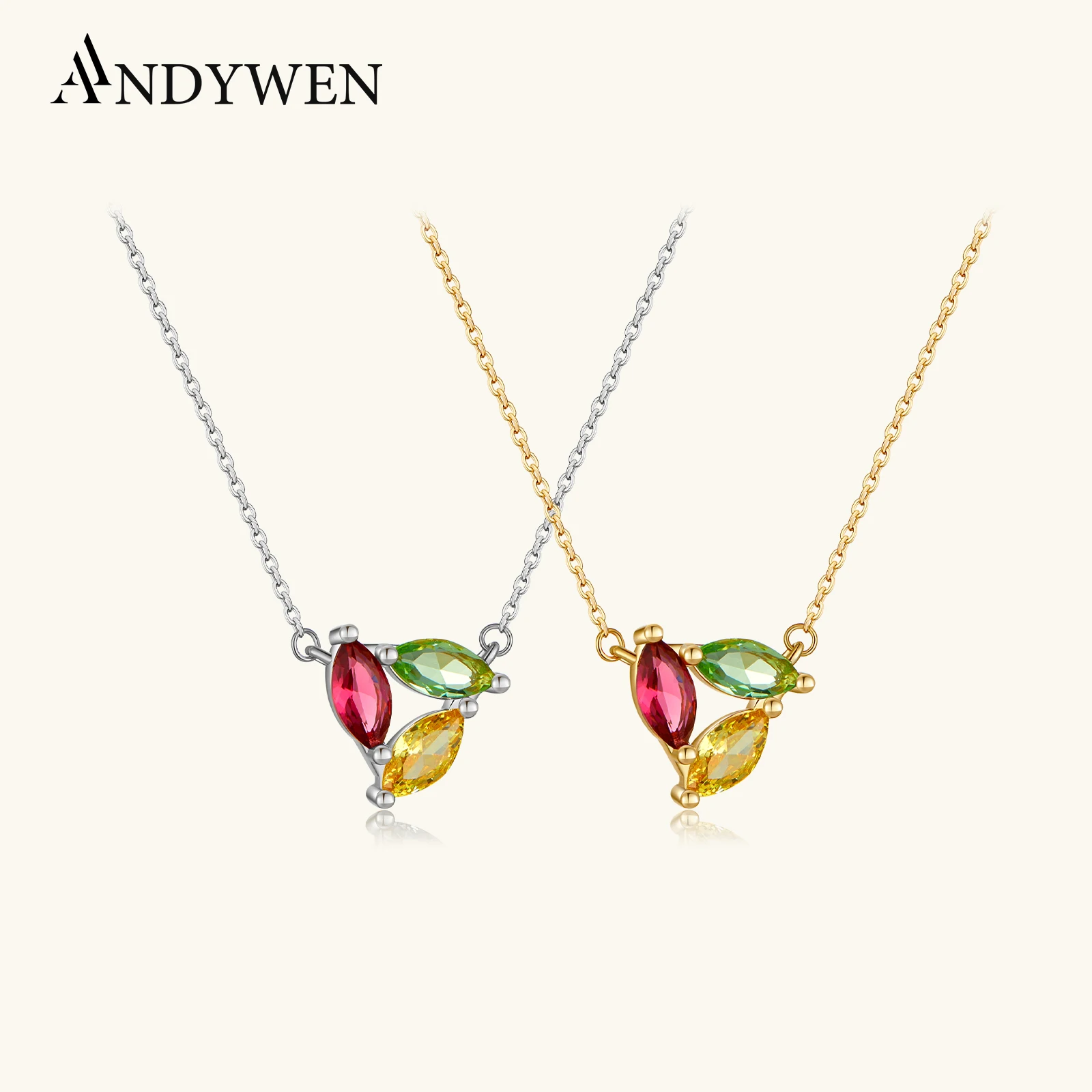 ANDYWEN Women 925 Sterling Silver Zircon Leaves Pendant Necklace Long Chain 2026 Fine Fashion Wedding Party Gift