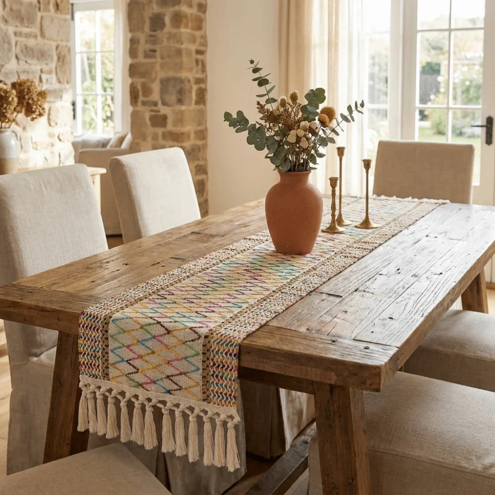 Table Decoration Hand-Knotted Tassel Hollow Out Table Runner Rustic Thickened Table Cover Vintage Long Table Runner Party