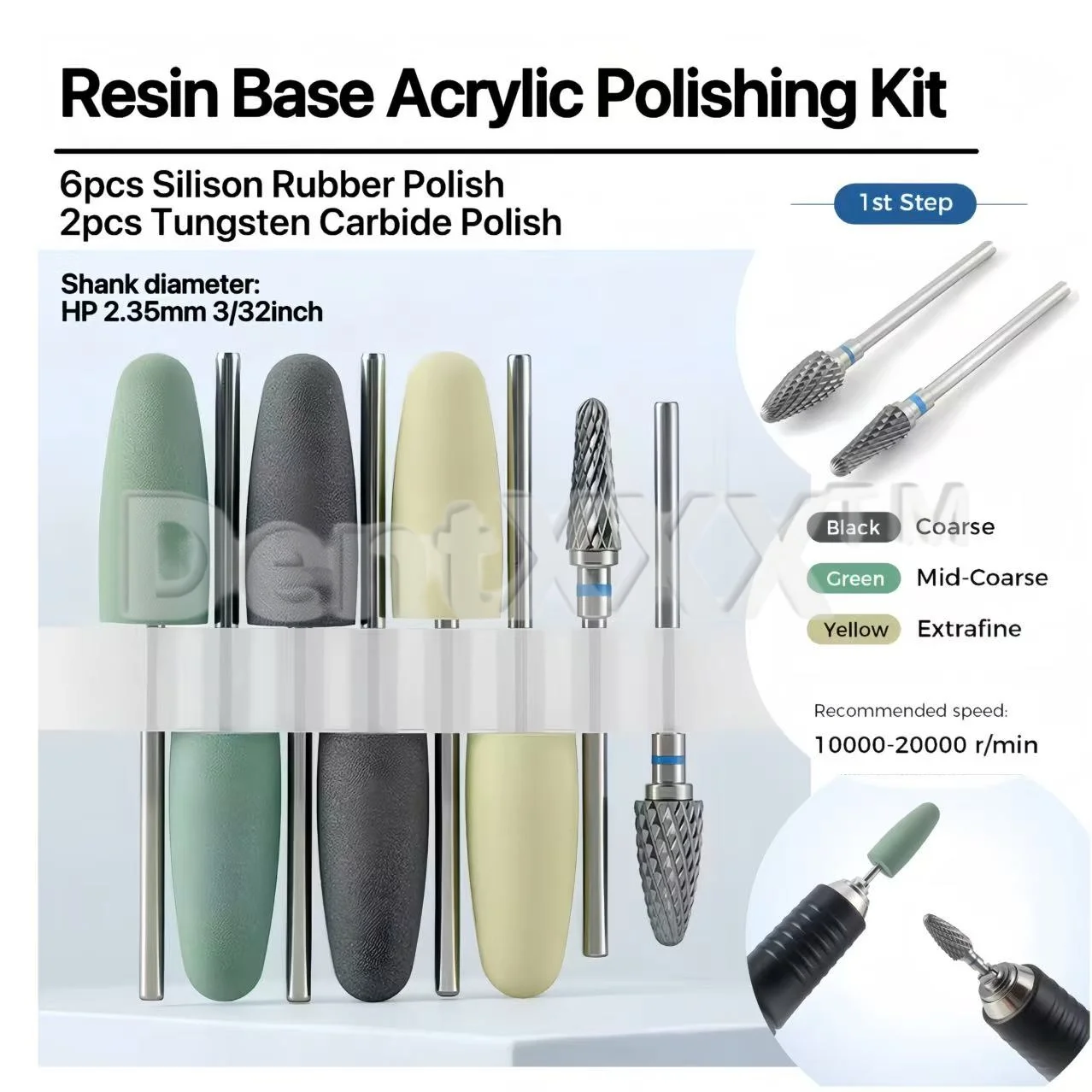 

Набор из 8 штук: шлифовальные головки HP Shank (6 силиконовых + 2 из карбида вольфрама)