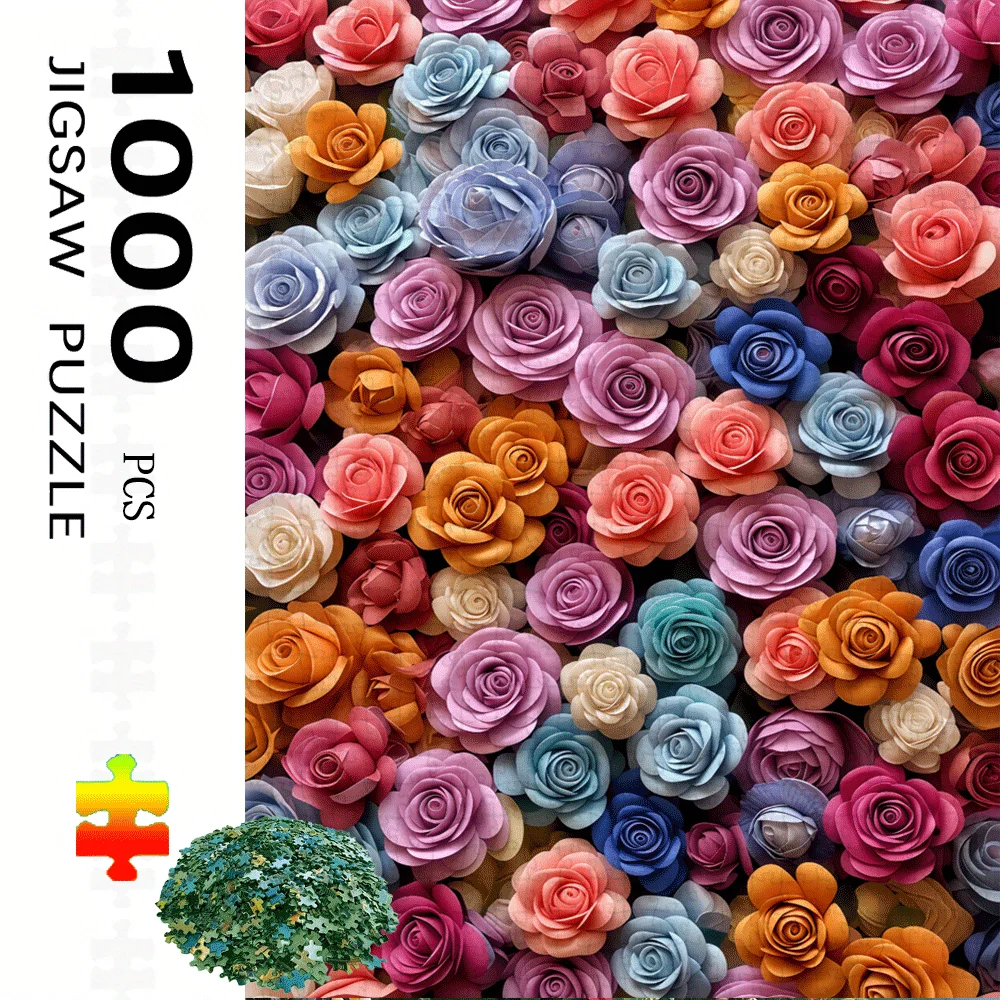 Buntes Regenbogen-Rosen-Bouquet-Puzzle für Erwachsene, florales Thema, geistiges Spiel, Heim- und Freizeit-Dekoration, Puzzle-Spielzeug