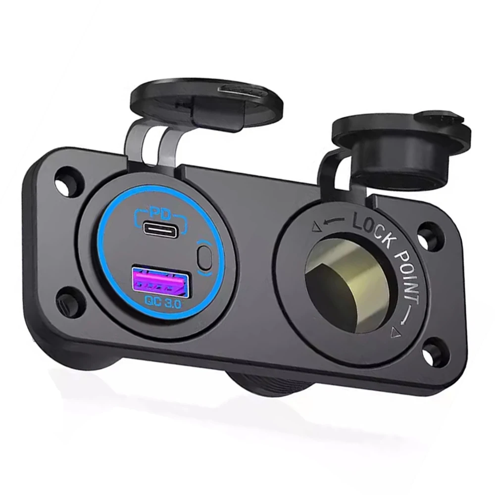 PD QC3.0 USB-A Cigarette Lighter Socket Waterproof 12-24V RV USB-C Power Outlet Fast Chager Panel for Car Boat Marine Bus Truck