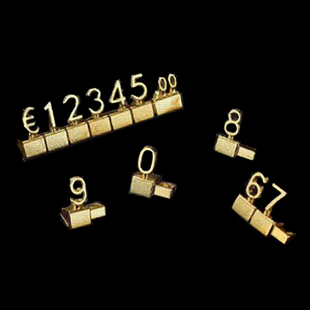 10Sets Gold Metal Price Tag Adjustable Number Dollar Euro Currency Sings Cube For Supermarket Mall Watch Jewelry Price Display