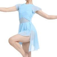 Vestido de danza moderna lírico para mujer, traje de danza contemporánea con falda de malla y mangas aleteadas, espalda hueca en forma de gota de agua