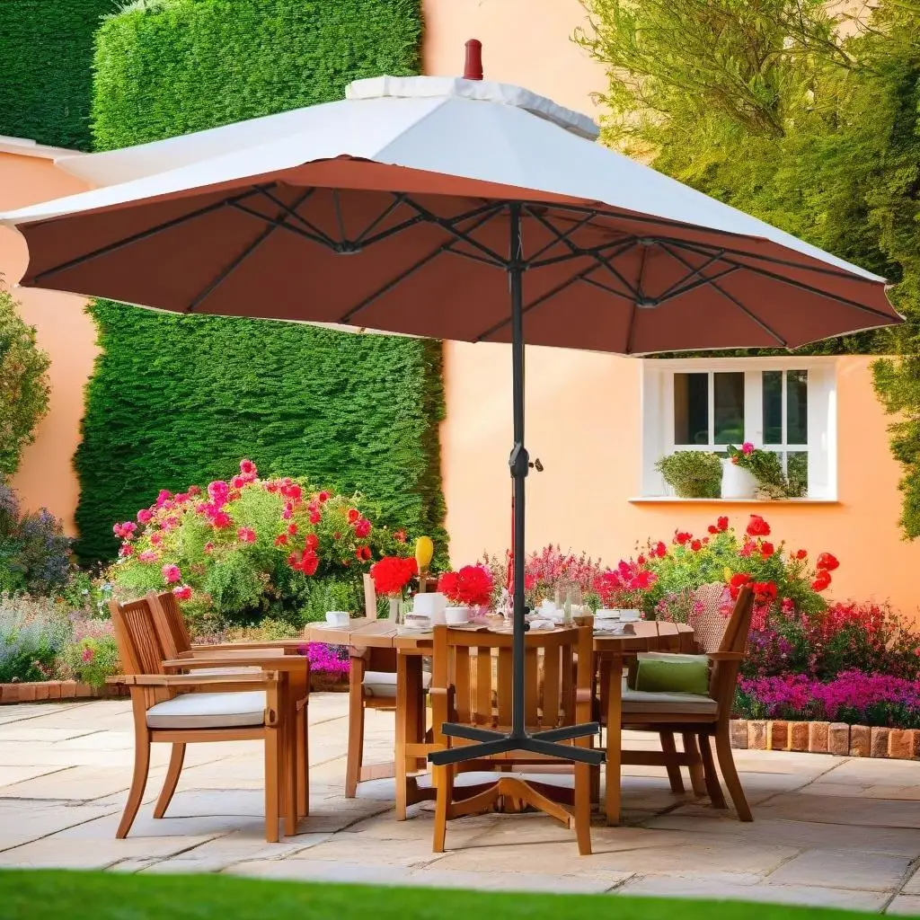 Terracotta Garden Parasol with Aluminum Pole - 181.1x106.3 Outdoor Umbrella