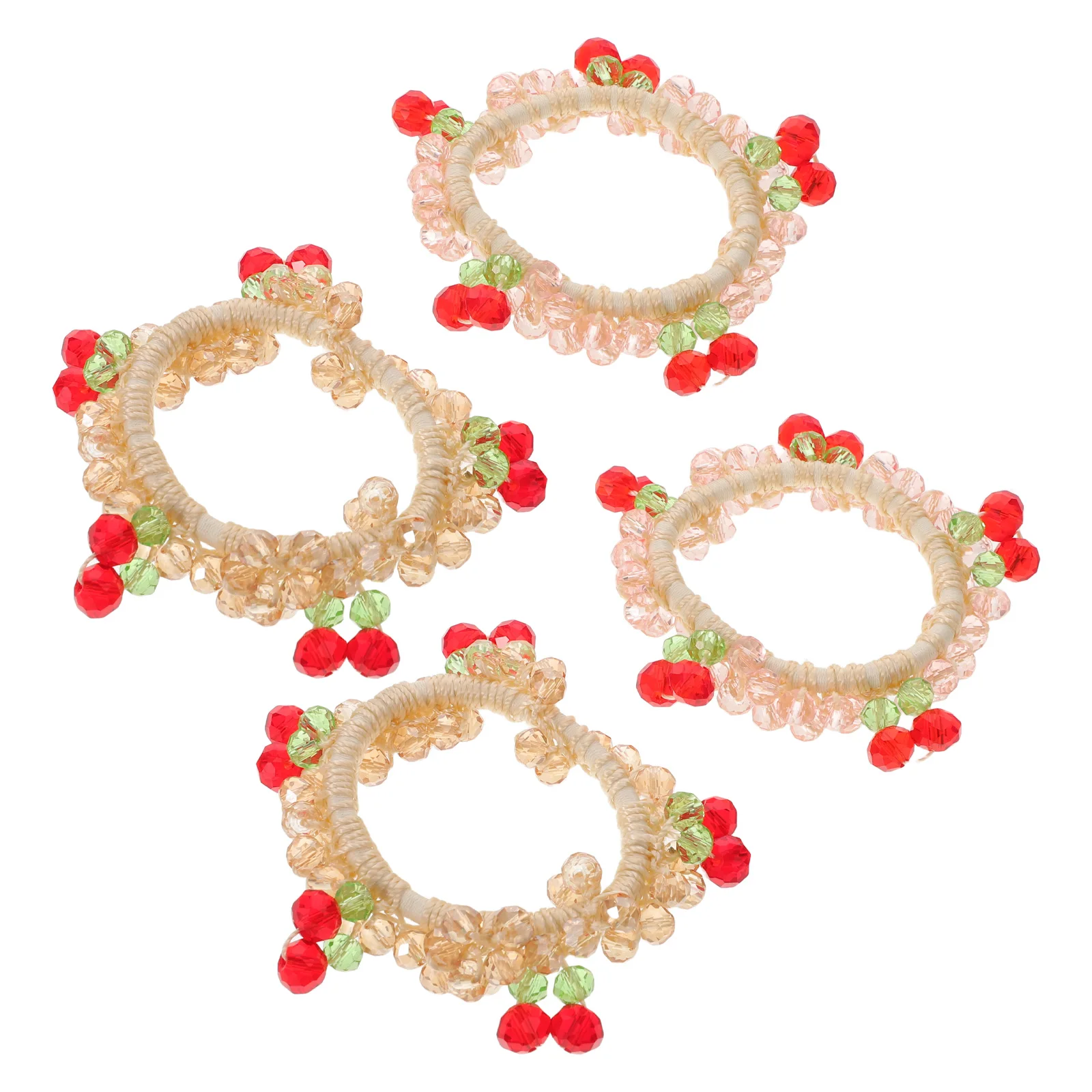 

4Pcs Cherry Hair Ties for Women Crystal Beaded Elastics Cute Cherry Charms Elegant Ponytail Holders Sparkling Rhinestone Accents