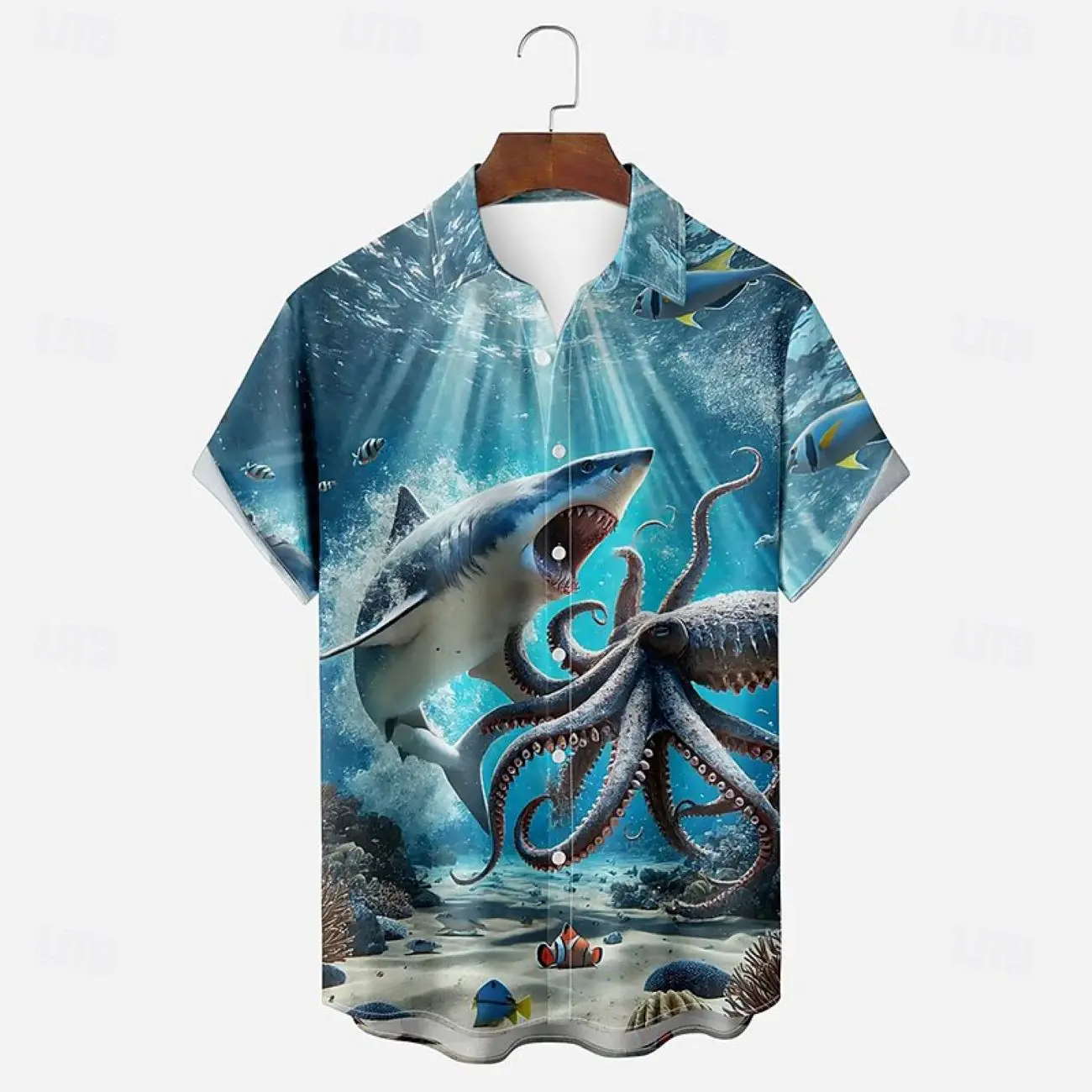 

Men's Shark Octopus Tropical Marine Life Shirt Short Sleeve Shirt Lapel Hawaii Leisure Resort Outdoor Holiday Street