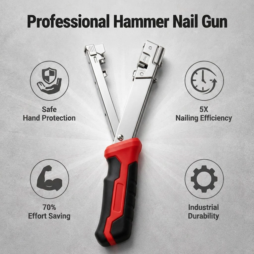 ¡No más dedos golpeados! Engrapadora Manual 5 Veces Más Rápida |   Pistola de Clavos Antideslizante con Bloqueo de Seguridad de Carga Rápida para Carpintería y Muebles