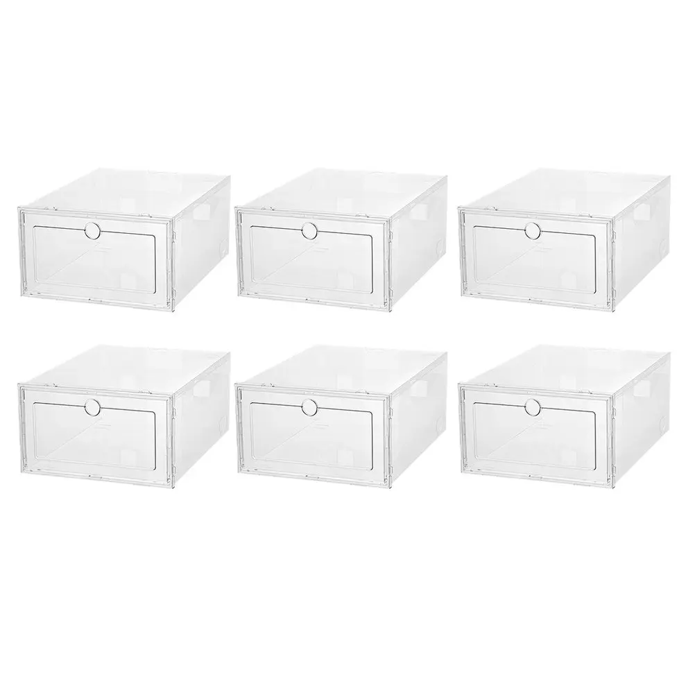 

6 шт. прозрачных коробок для хранения обуви, штабелируемые пластиковые контейнеры для хранения, органайзер для обуви большой вместимости, легкий доступ
