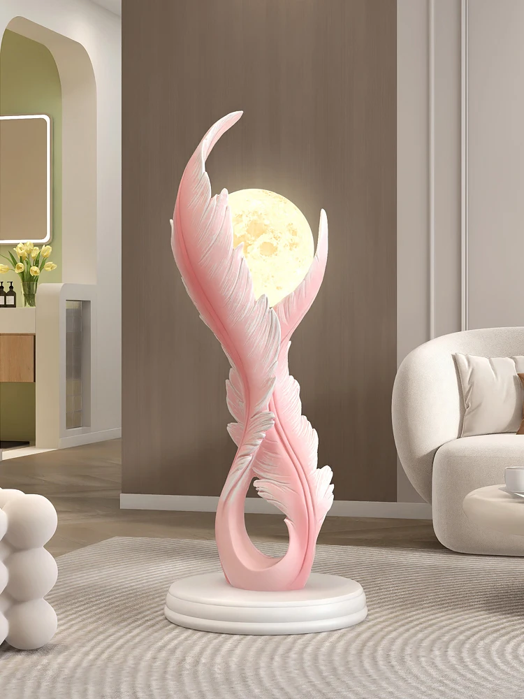 Home Decor Creative Luminous Feather Resin Statue Floor Decor Nordic Living Room Large Sculpture Art Ornaments Housewarming Gift