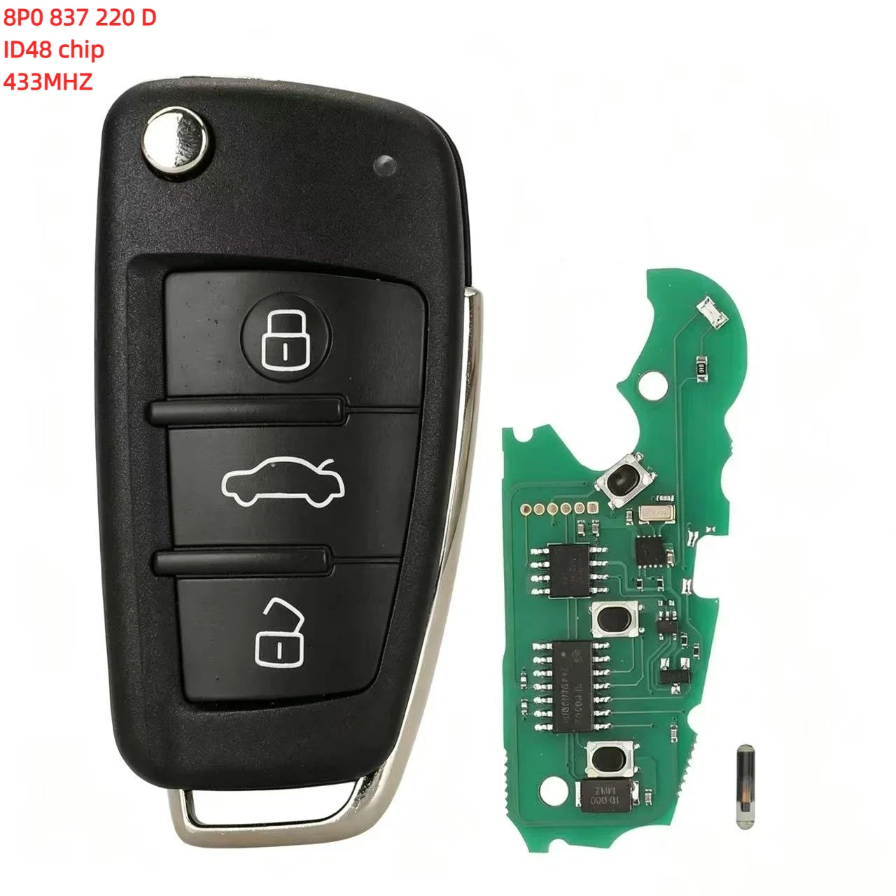 Flip Car Remote Key 8P0 837 220 D For Audi A3 TT 2006 - 2013 433Mhz ID48 HU66 3 Button