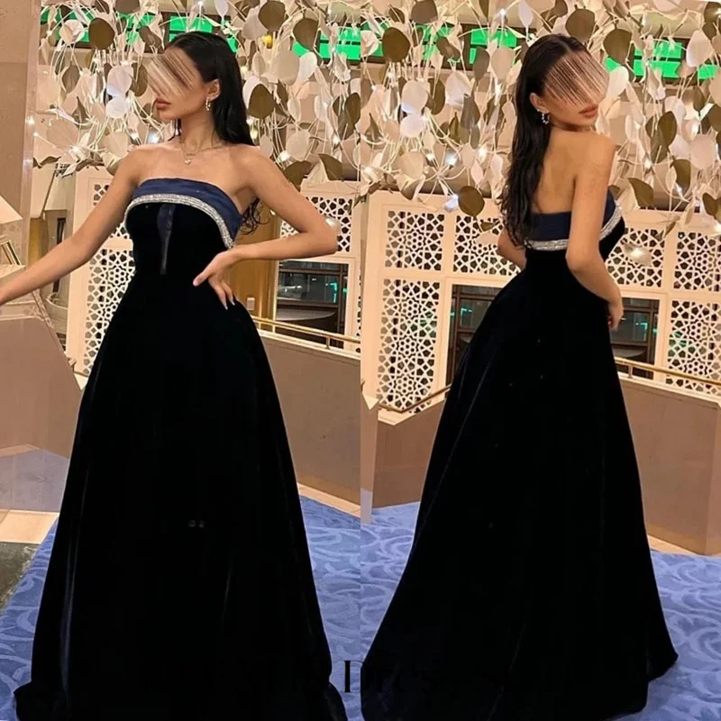 LAYXHS Fashion Black Strapless Evening Dresses Sequined A-line Modern Style Prom Dresses Customized فستان سهرة نسائي