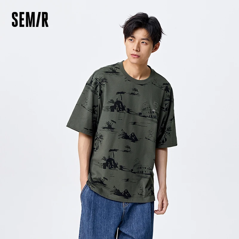 Semir Short Sleeve T-Shirt Men Autumn Trendy Full Print Design Couple Wear Fashion Cotton Top