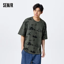 Semir Short Sleeve T-Shirt Men Autumn Trendy Full Print Design Couple Wear Fashion Cotton Top