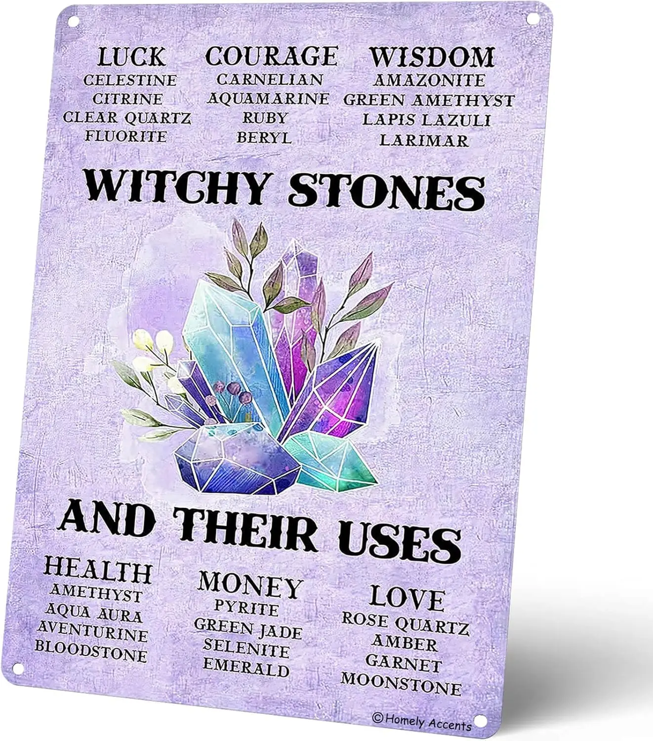 Homely Accents Enchanted Witchy Stones And Their Uses Gothic Metal Poster Wall Art for Home, Farmhouse, and Halloween Decor Gift