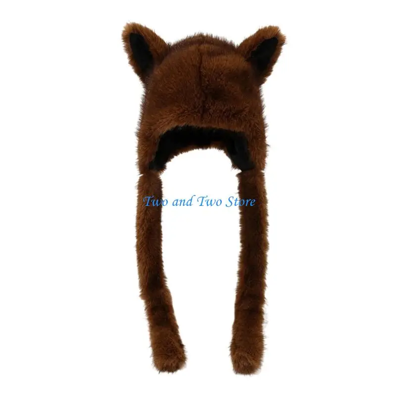 

HX6F Comfortable Plush Hat Foxes Ears and Ear Cover Fashion Ear for Outdoor Adventures Like Skiing Hiking