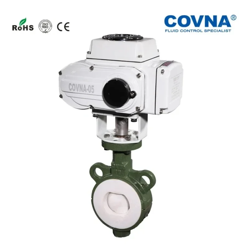

In stock Covna Electric Control Valve Ductile Iron Wafer Motorized Electric Control Fluorine Lined PTFE Seat Sealing Butterfly