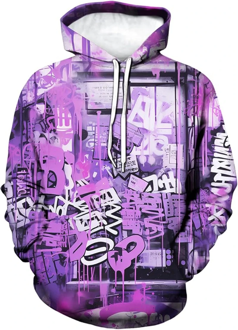 Vintage 3D Printing Trippy Graffiti Animation Graphic Hoodie Hooded Sweatshirts Pockets Long Sleeve Pullover Trendy Unisex Tops