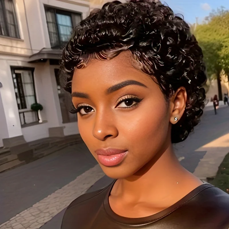 Pixie Cut Wigs Short Afro Kinky Curly For Women Human Hair 150% Density Human Hair Wigs Glueless Machine Made Wig