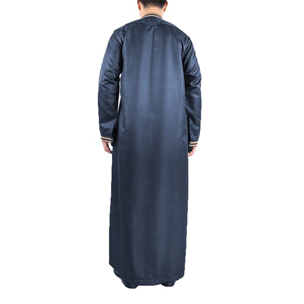 Fashion Daily Holiday Men Robe Clothes Casual Comfortable Long Sleeve Loose Muslim Slight Stretch Solid Color Stand Collar