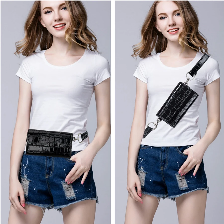 

Simple Fashion Black Solid PU Leather Waist Bag Light Weight Small Fanny Pack Women Phone Bag Women Outgoing Chest Bags