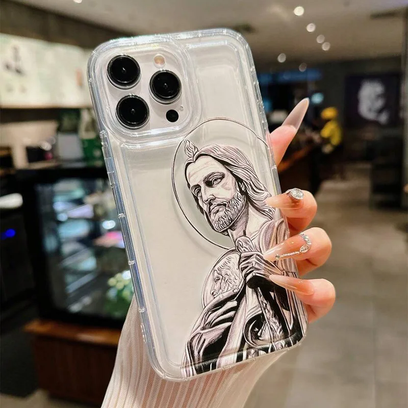 سانت يسوع طباعة واضح جراب هاتف آيفون 16 16E 15 14 13 11 12 برو ماكس X XS XR 7 8 16 زائد SE2020 للصدمات لينة غطاء من البولي يوريثان