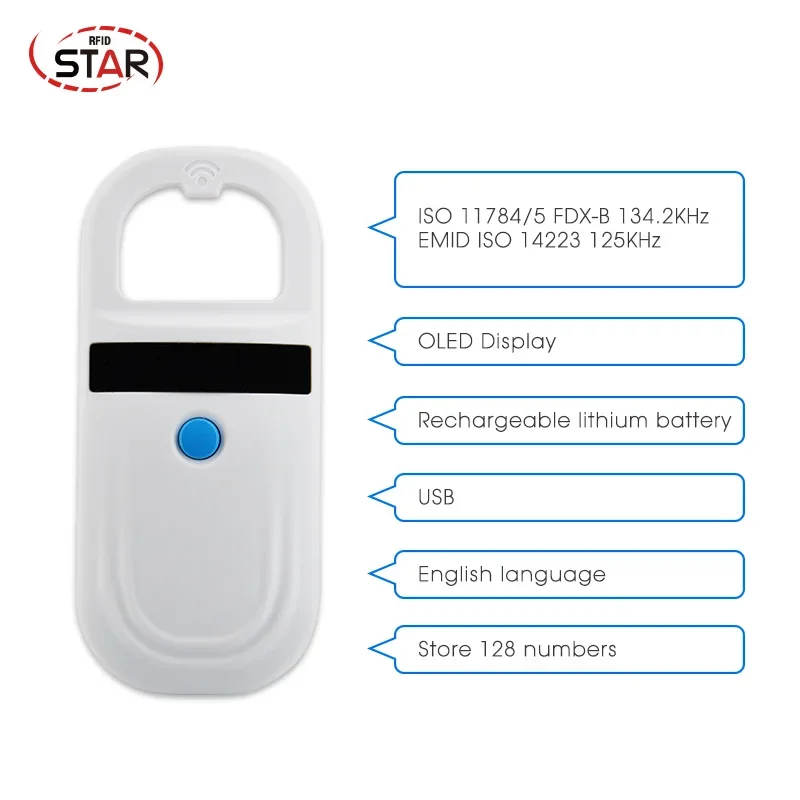 Portable 134.2KHz FDX-B ISO11784/11785 Pet RFID Chip Reader For Dog Cat LCD Display Animal Microchip Scanner Tag Barcode Scanner