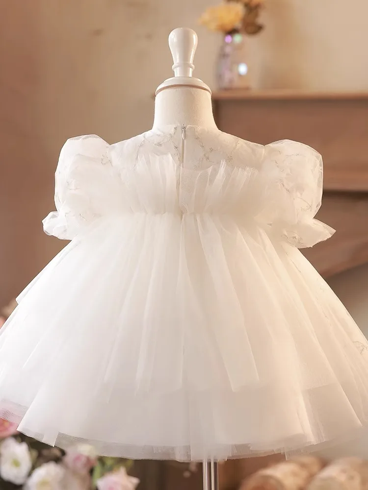 IYEALHigh end Luxury Baby Girl Dresses for Baptism First Communion Fashion Flower Girls Dresses Bubble Sleeves Christening Gowns