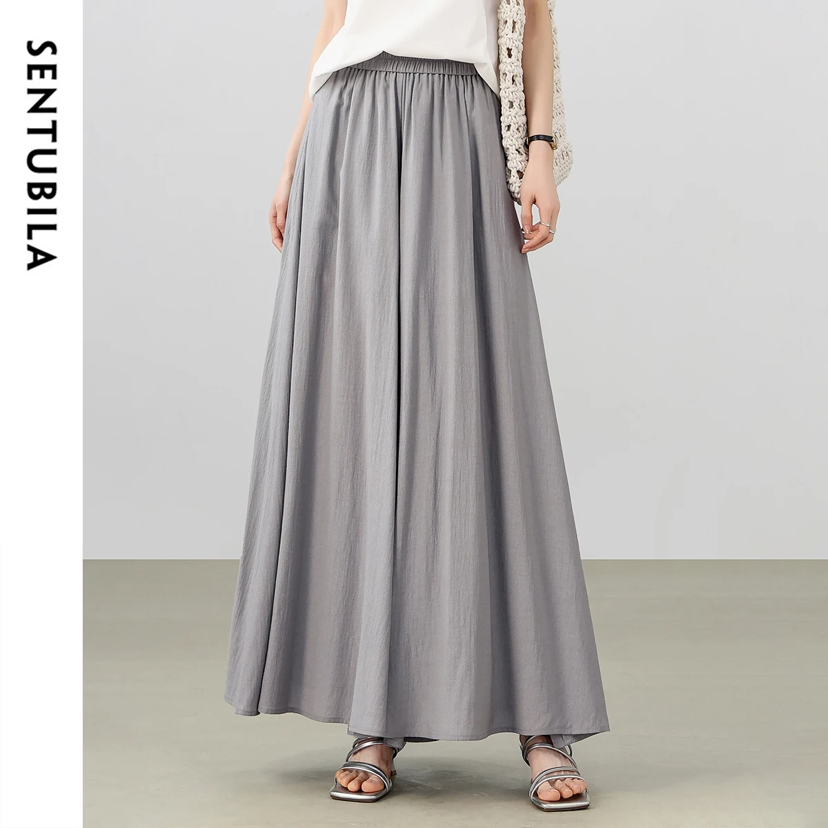 SENTUBILA Simple Wide-leg Skirts Pants For Women 2025 Summer Elastic Waist Elegant Casual Fashion Female Trousers 152KF1702
