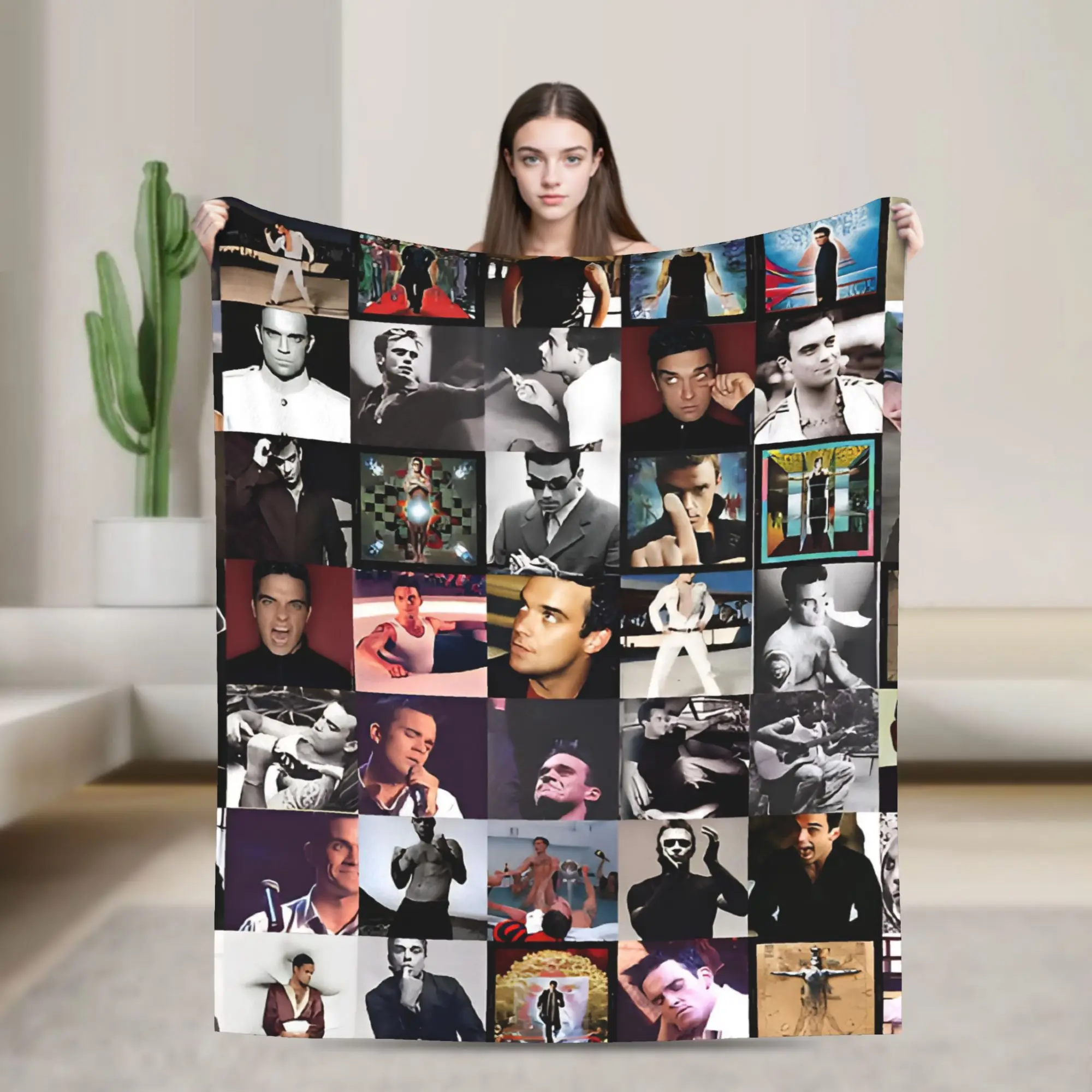 Robbie Williams Tour Flannel Blankets  Soft Durable Throw Blanket for Bedroom Airplane Travel Aesthetic Bedspread Sofa Bed Cover