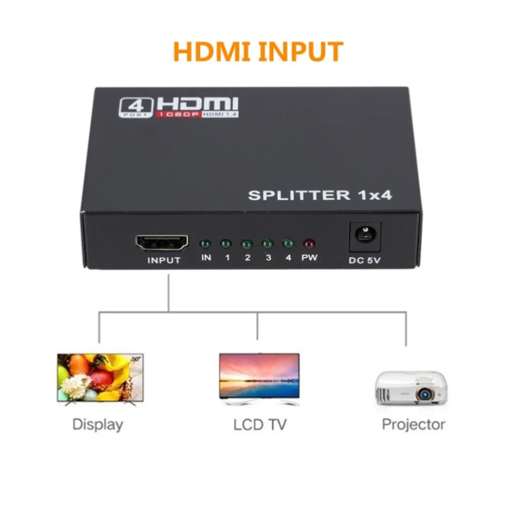 1x4 konwerter Splitter kompatybilny z HDMI 1 w 4 z HD 1.4 rozdzielacz wzmacniacz HDCP 1080P podwójny wyświetlacz dla DVD PS3 HDTV Xbox