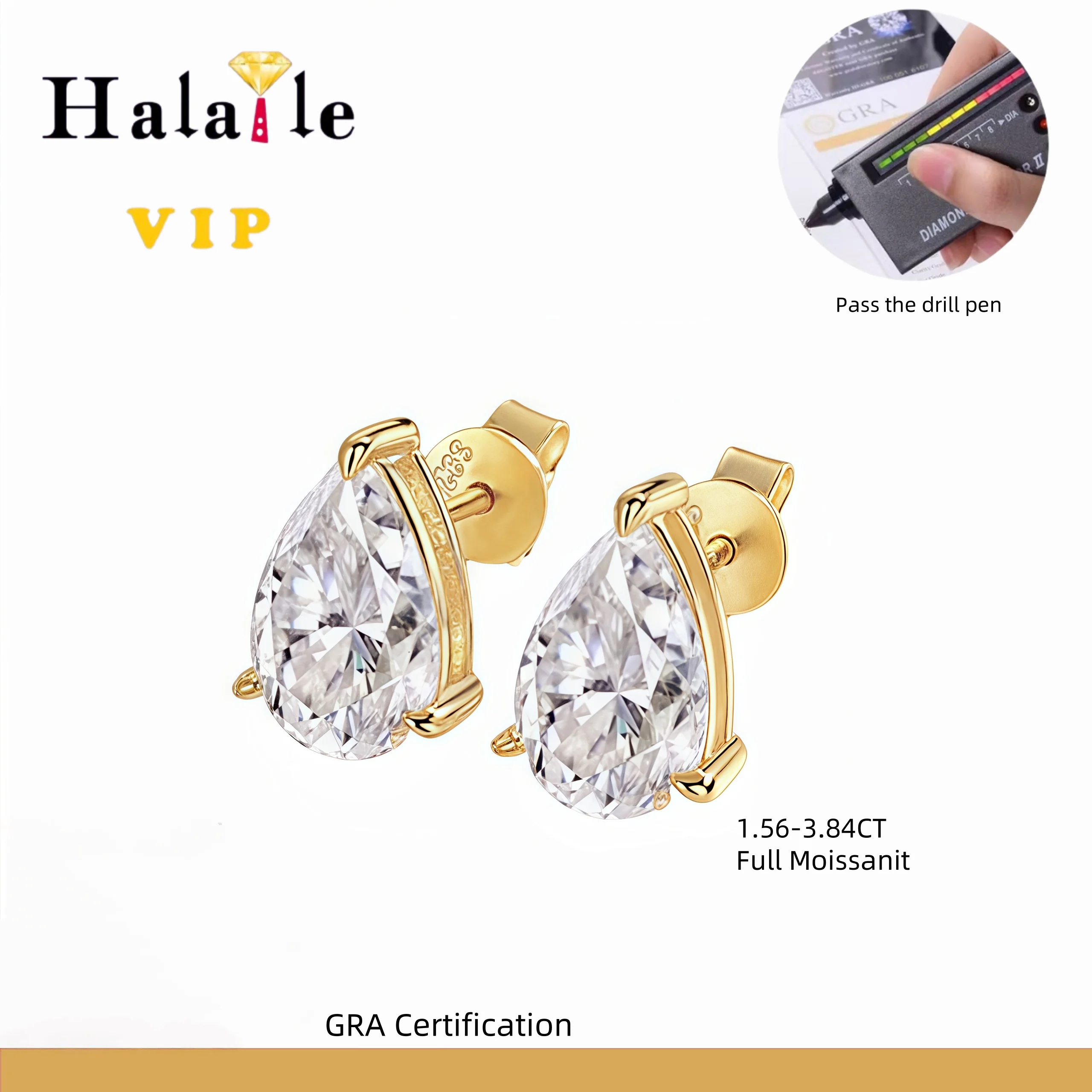 

Halaile Classic Pear Cut D Color Moissanite Stud Earrings For Women S925 Sterling Silver French Light Sparkling Luxury Gift