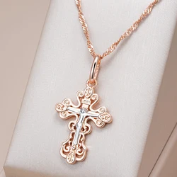 Kinel New Orthodox Church Cross Pendant Necklace for Women Men 585 Rose Gold Silver Color Mix Charm Daily Fine Ethnic Jewelry